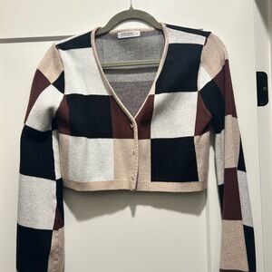 12th Tribe Checkered V-Neck Cardigan